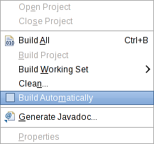 Build Automatically menu item in Project menu